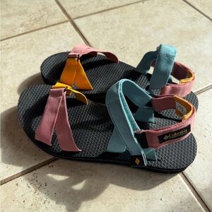 Columbia Pink, Teal, and Yellow Sandals